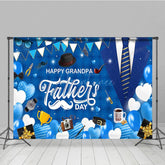 Aperturee - Aperturee Blue Plaid Balloons Happy Grandpa Fathers Day Backdrop